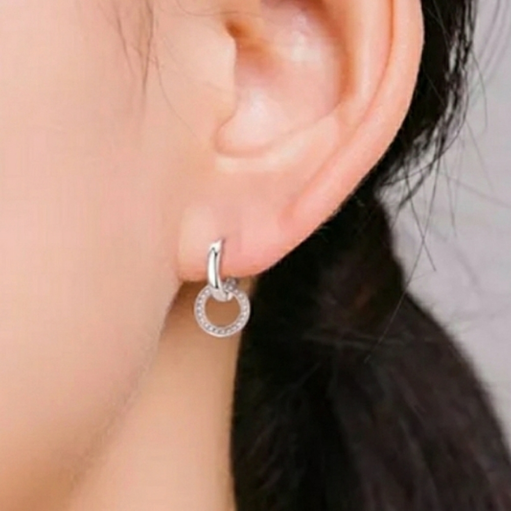 NEW 925 Sterling Silver Dangle Pave Diamond Hoop Huggie Earrings - Picture 3 of 6